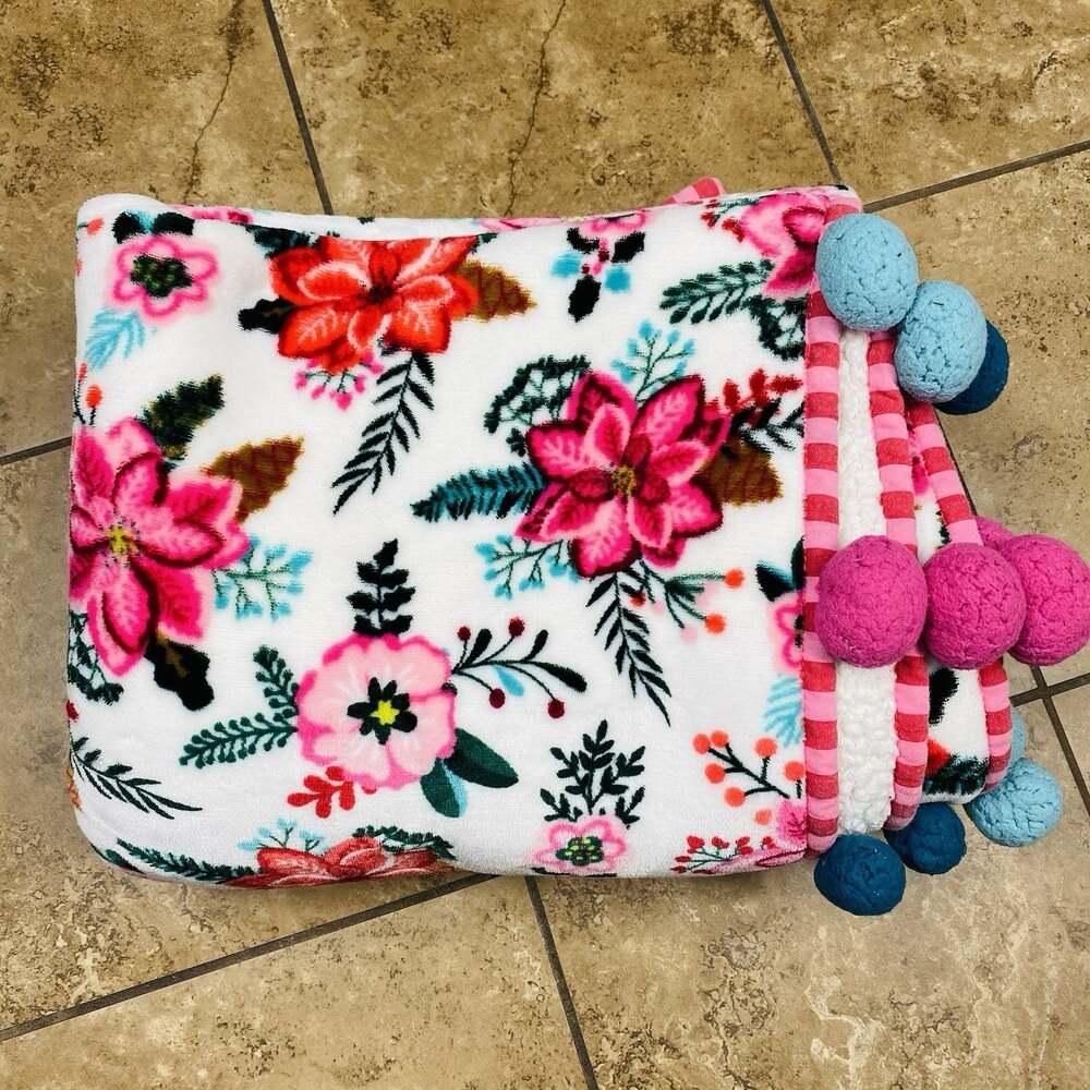 Matilda Jane Blanket Floral All Snuggled Up Pom Pom 62X50 Pink White